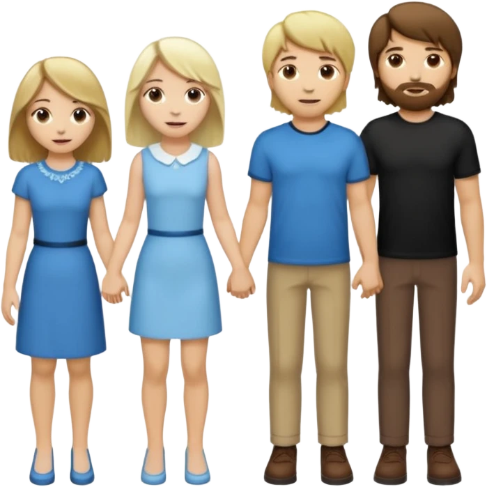 Five people holdings hands, made up of one white woman with long brown hair, one white woman with short brown hair, one white woman with shoulder length blonde hair, one white woman with shaggy blonde hair, and one white man with short brown hair to make up five people altogether emoji