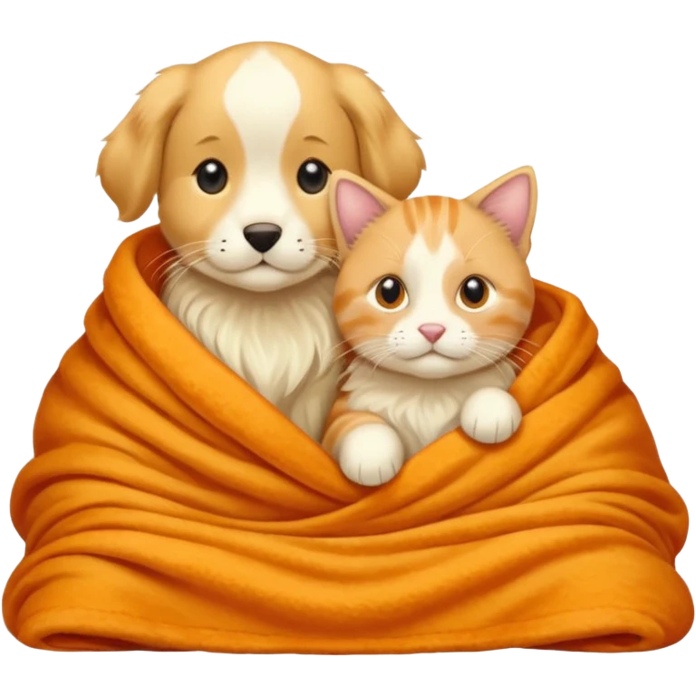 An Orange cat and an English cream retriever in a blanket  emoji