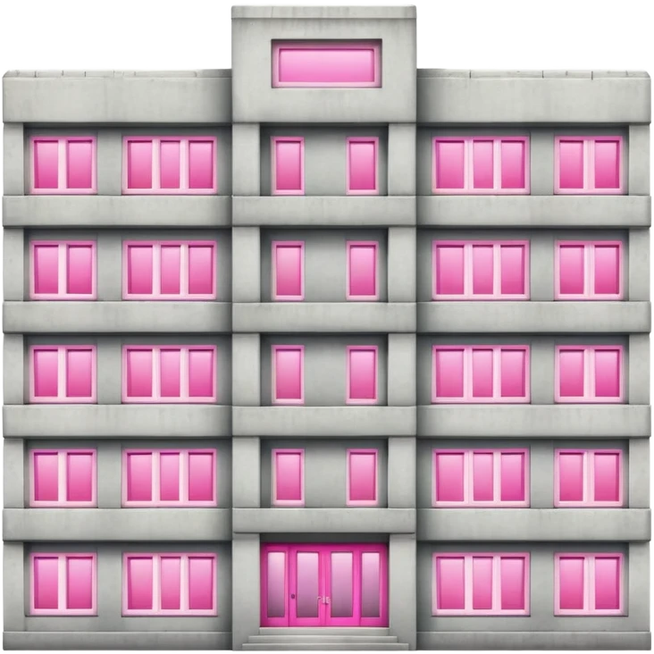 Soviet-style concrete apartment block with many normal windows and a single pink illuminated window emoji