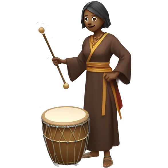 Woman in long robed drumming a hand drum with a beater emoji