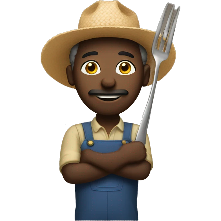 a black farmer with long fork emoji