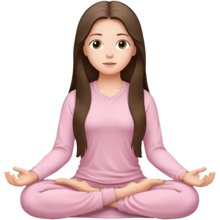 pretty white brunette teen long hair with hazel eyes in light pink meditating emoji