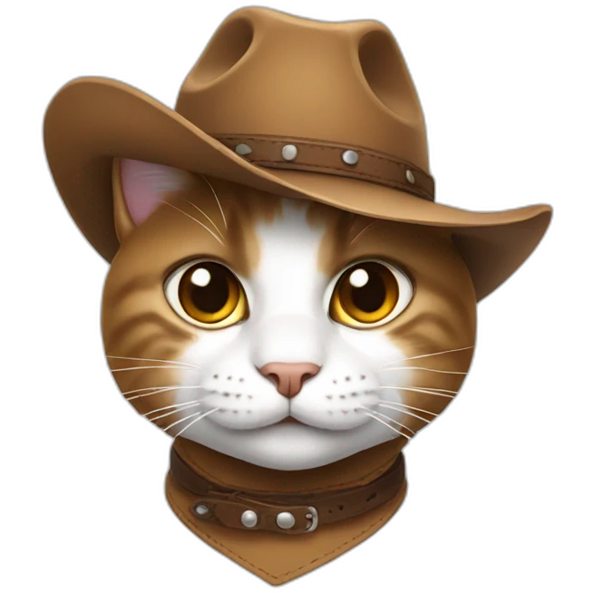 white cat wearing a brown cowboy hat emoji