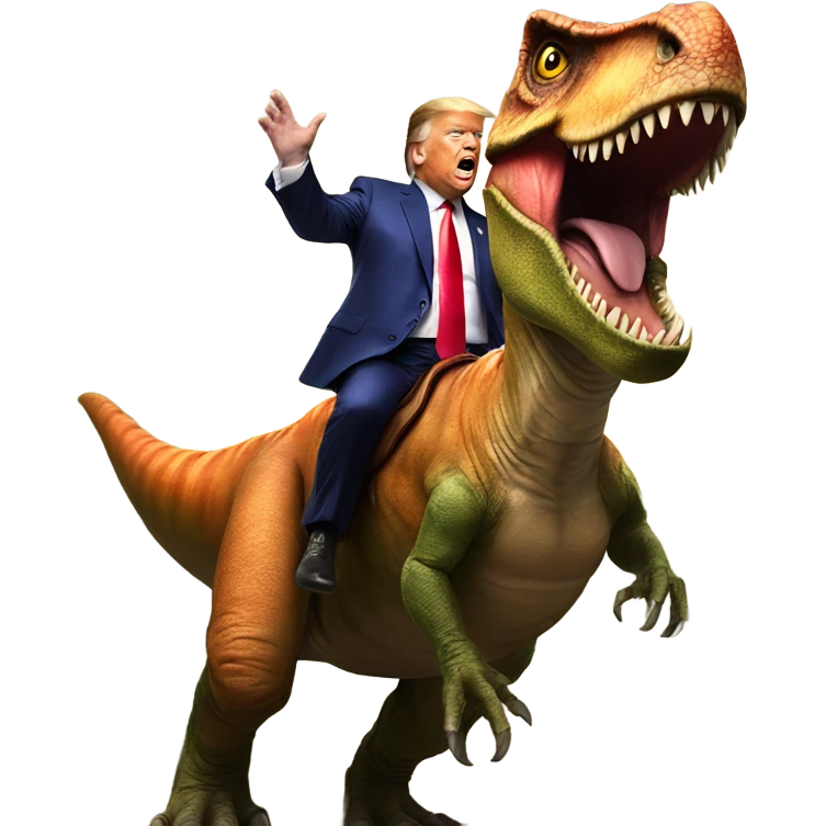 Trump riding a t-rex emoji