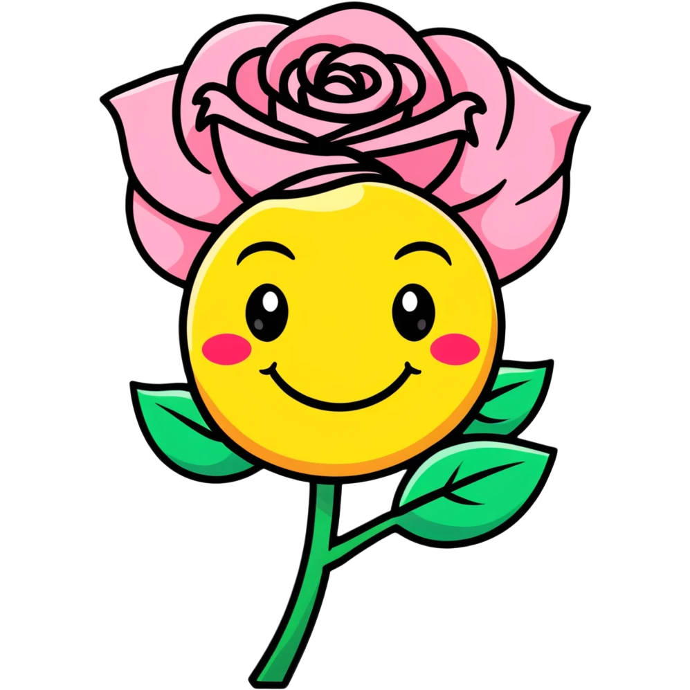 cute rose with a smiley face in sticker style emoji
