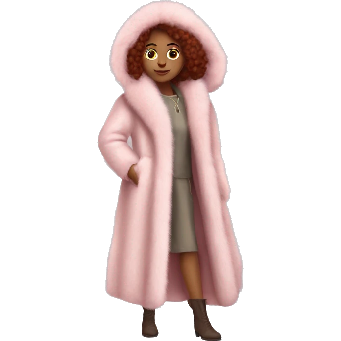 Burgundy haired girl wearing Pale pink full length fur coat emoji