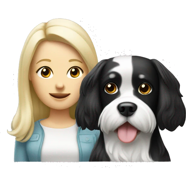 Black and white havenese dog with blonde woman emoji