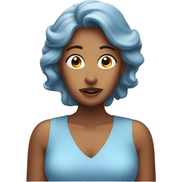 create a brown woman wearing a light blue top with her hands in the side of face being extreanly surprised  emoji