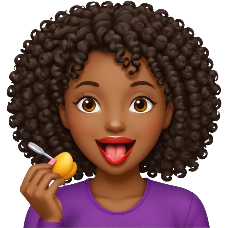 uma mulher negra com cachos com cara de safada mordendo a língua  emoji