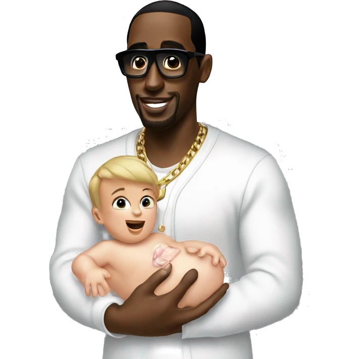 P diddy with baby oil and holding a baby emoji