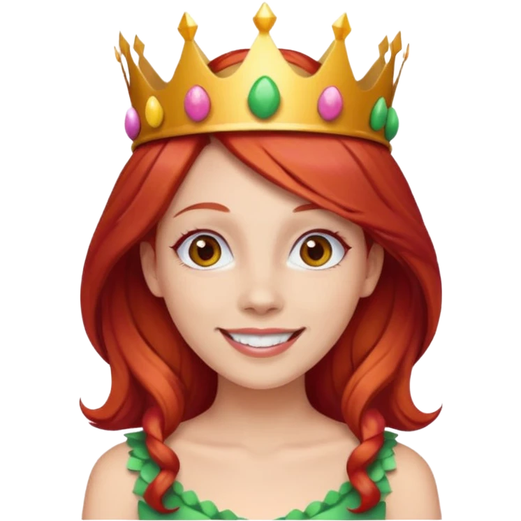 red hair woman wearing a candy crown emoji