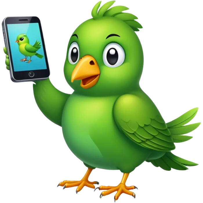 Green Bird playing a phone game  emoji