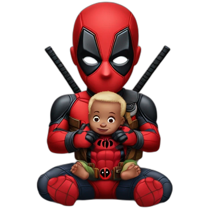 Baby deadpool with the baby Spiderman emoji