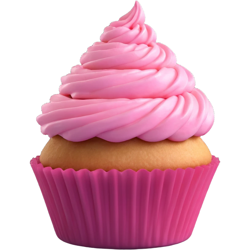 cupcake with pink icing, 3D look, soft shadows, realistic texture, no text emoji