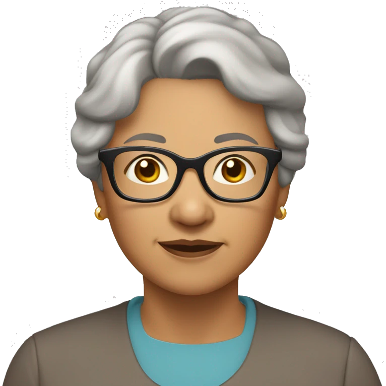 grandmother, light-brown short hair, light skin color, round shape eyeglass emoji