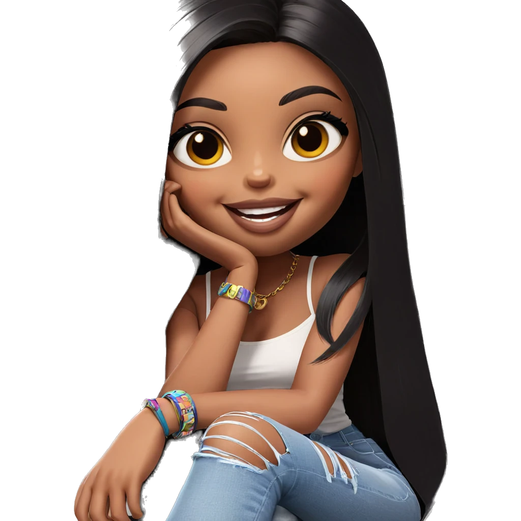 smiling girl with dark skin emoji