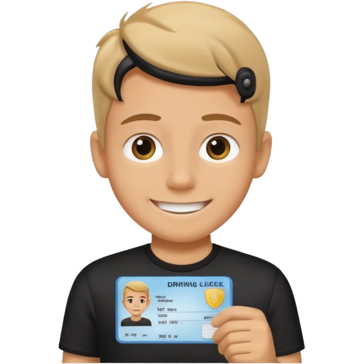 driving license of ipretty bratz emoji of a boy with a black tee emoji