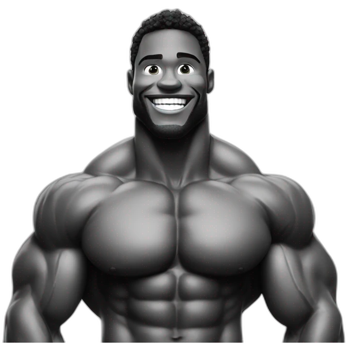 Giga Chad smiling black and white musculation meme a little from profile emoji