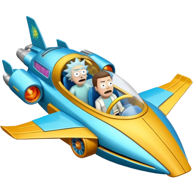 Hot wheels Rick and Morty flying in a spaceship to citadel emoji