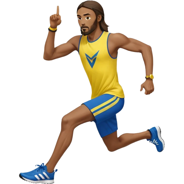 jesus in adidas clothes looking cool doing Usain bolt's move emoji