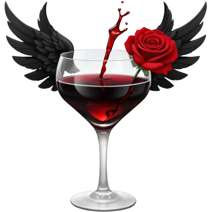 🍸+🍹🖤+🌹 (the liquid is black and one glass with black fallen angel wings)  emoji