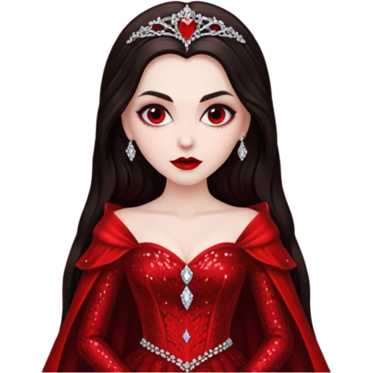 Bride of Dracula with long dark brown hair, red sequin outfit emoji