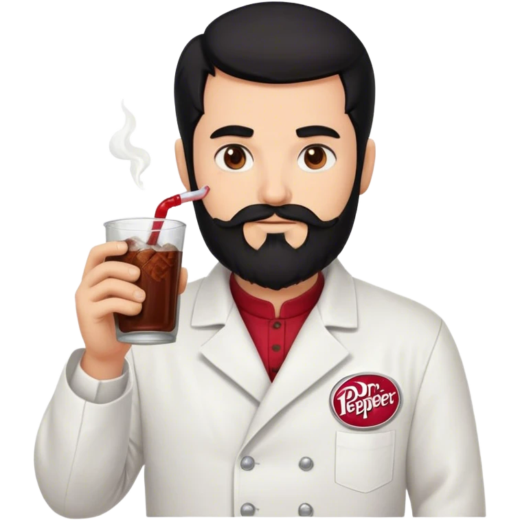 Schwarze Haare, Braune Augen, Koch mit Kochjacke, Vollbart, Seitenscheitel, Trinkt gerne DR Pepper  emoji