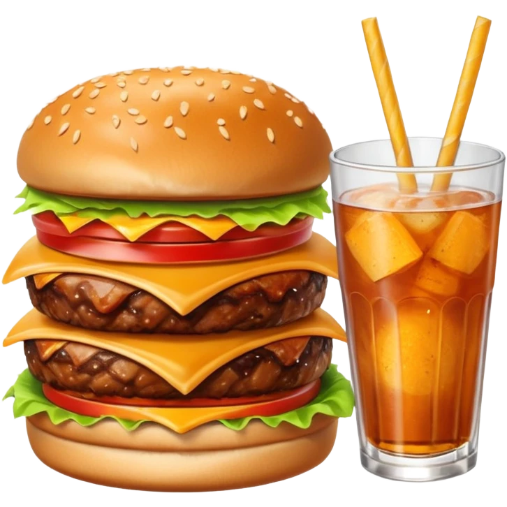 BBQ BACON BURGER, LARGE ORDER OF FRIES, ORANGE SODA WITH NO ICE, AND PIECE OF HOT APPLE PIE. emoji