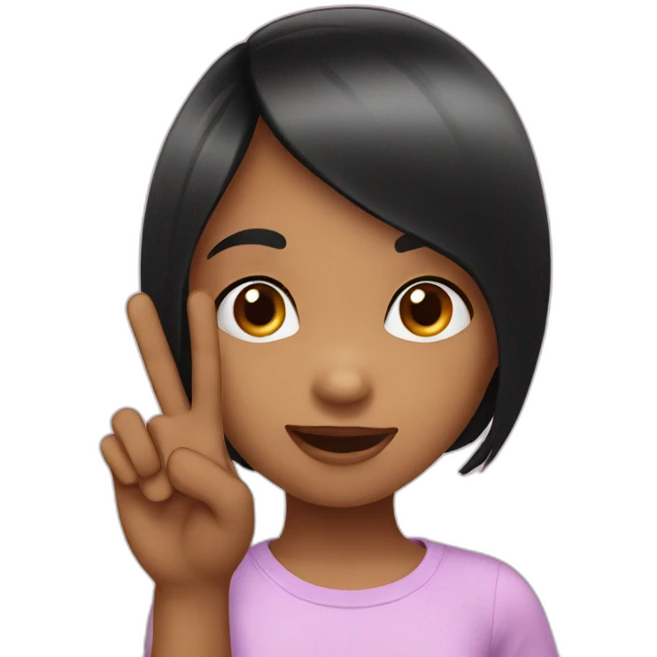 Small black hair girl showing three fingers emoji