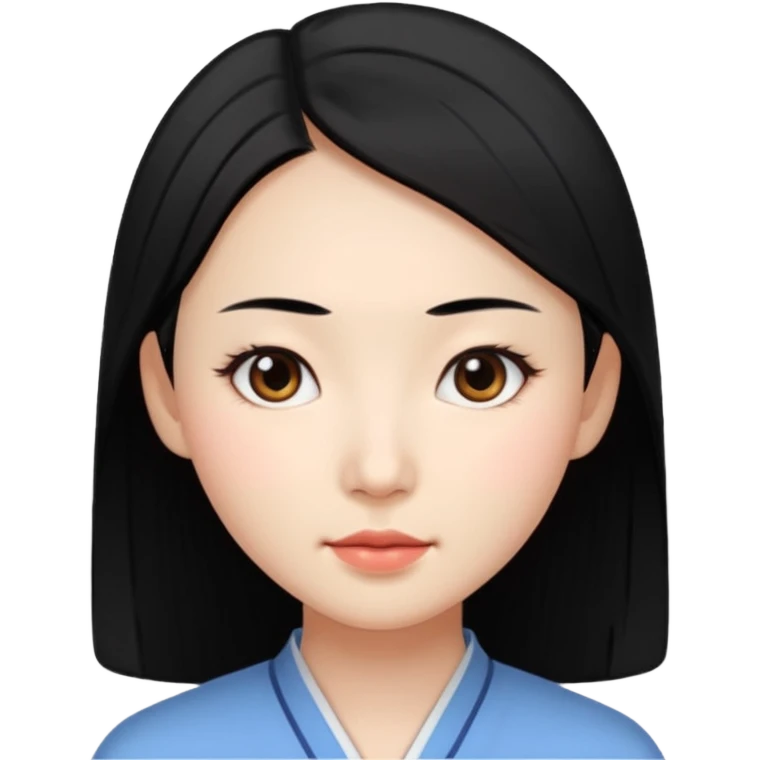 Chinese woman emoji, simple facial features, black hair, neutral expression emoji