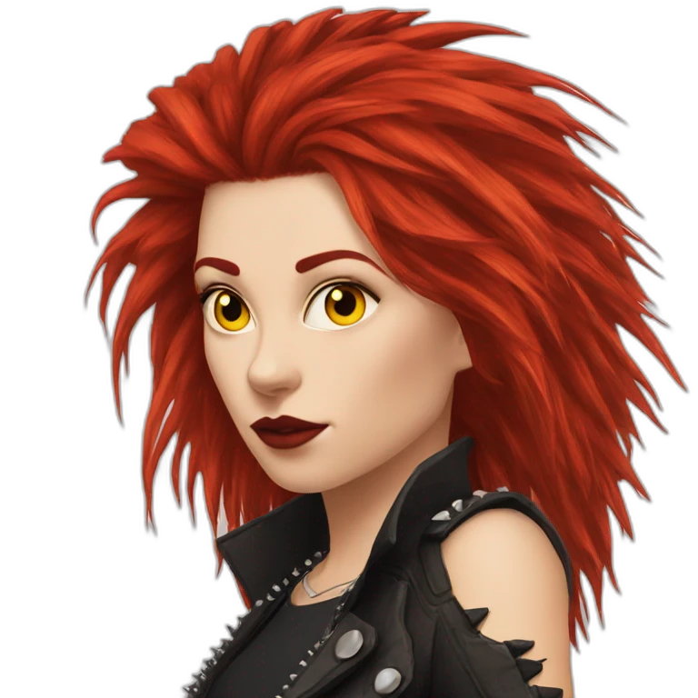 A Woman With Long Spiky Red Hair And Red Make Up. Yellow Eyes. Punk. emoji