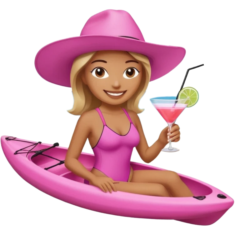 Female in pink kayak with cocktail in hand at the beach emoji
