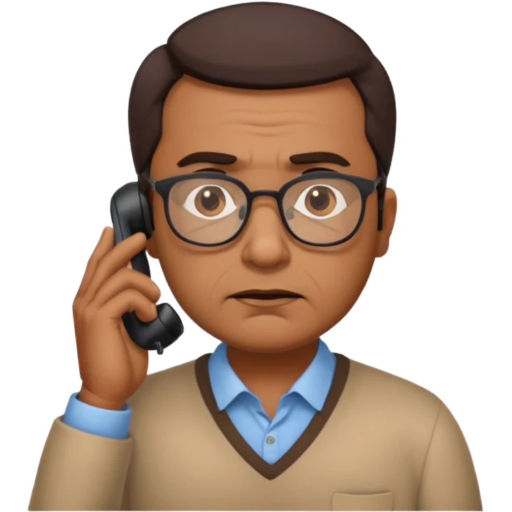 generate an indian dad, talking on call. looking upset emoji