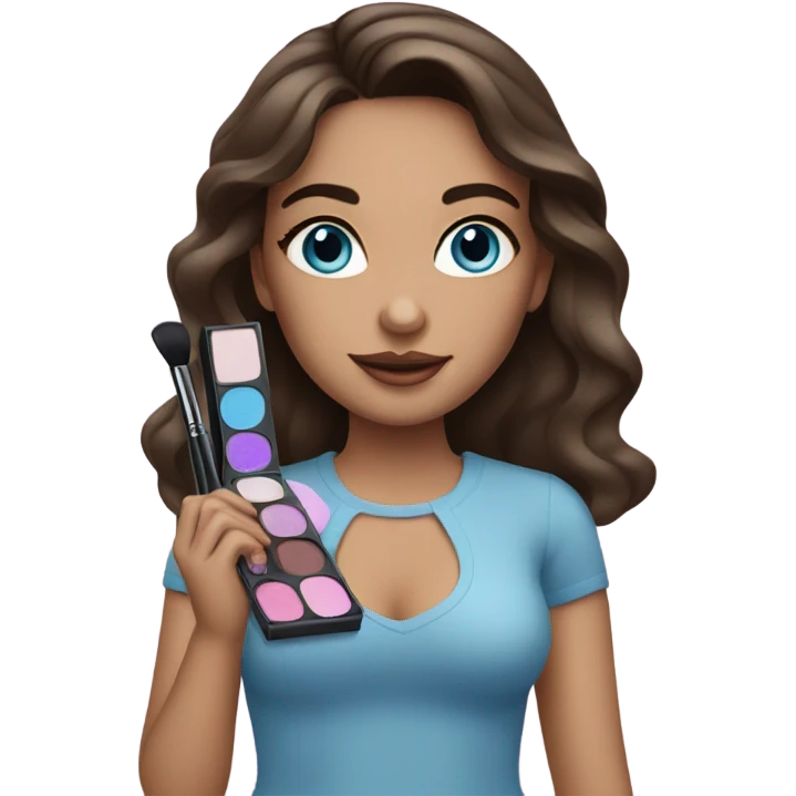 Brunett white girl with blue eyes and makeup kit emoji