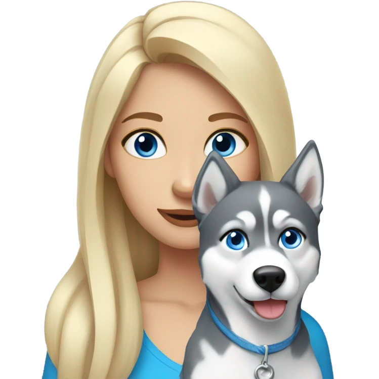 Blonde girl with blue eyes with a gray Husky emoji