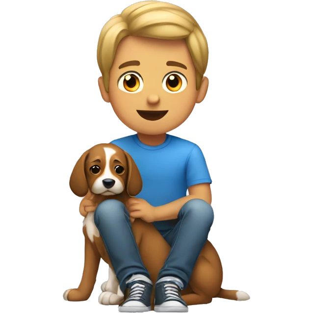 young guy with a dog on his lap emoji