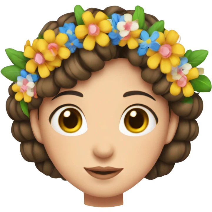 a brunette girl with a braid in a Ukrainian embroidered shirt and a wreath of flowers on her head emoji
