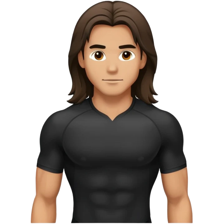Athletic-looking guy in black sports clothes, long hair. emoji
