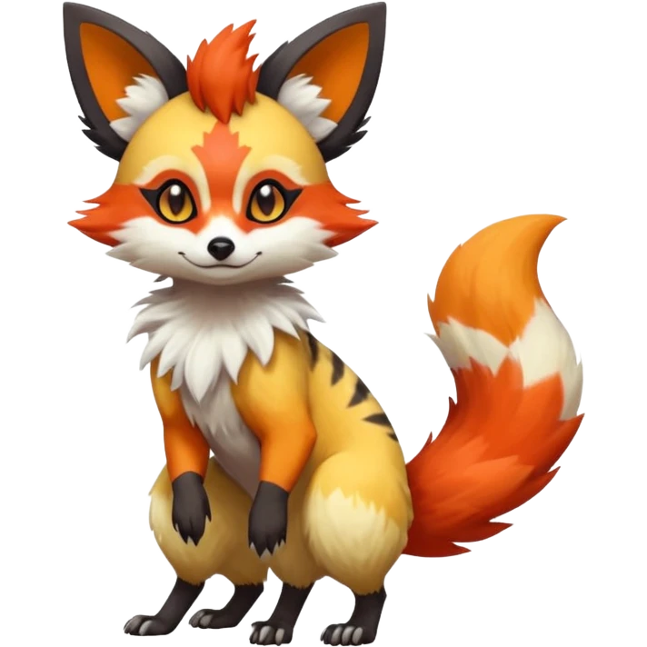 Rare realistic cool cute epic aesthetic colorful Fennekin-Zorua-Civet-Genet-species-Fakemon-hybrid-creature, with markings, full body emoji