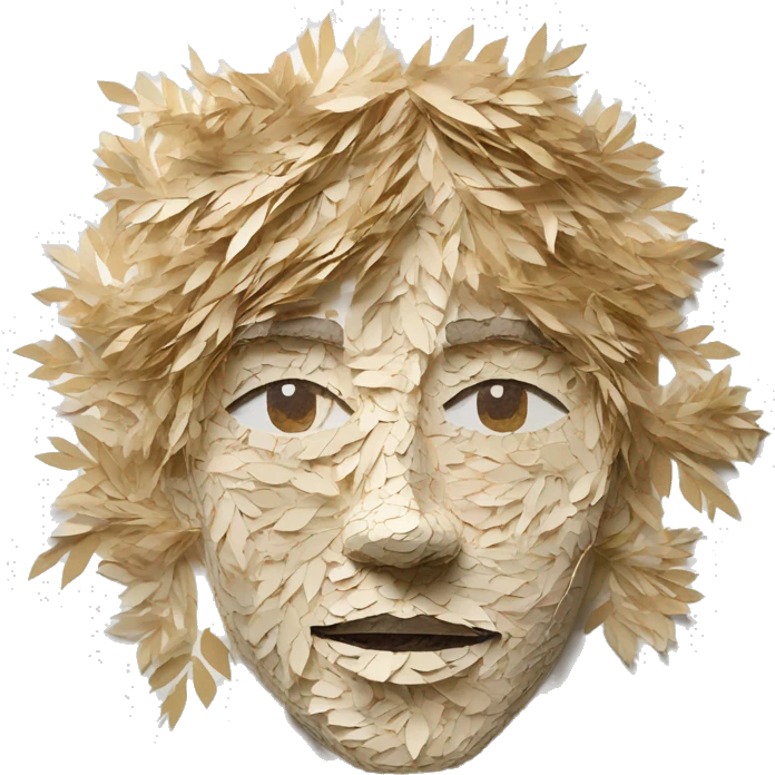 Person face portrait made entirely of paper cuttings and 420 leaves emoji