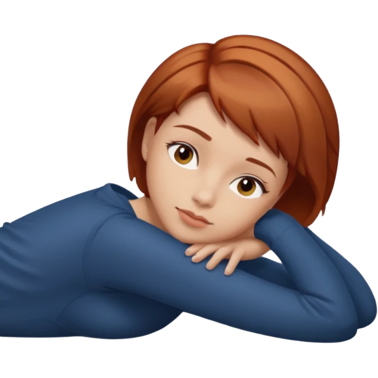 a woman, alone, short hair, light skin, auburn hair, laying on her side, facing away. do not include other people, faces, or characters emoji