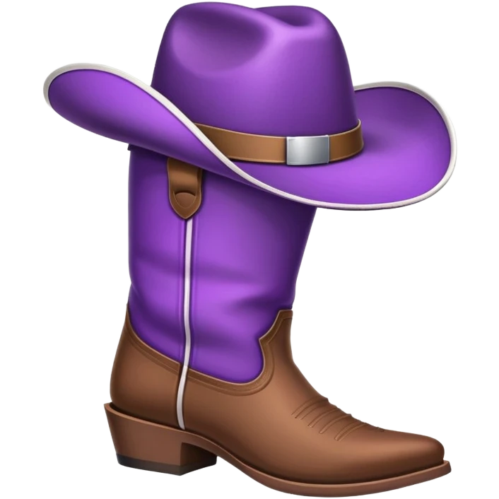 	simple Purple cowboy hat with a white stripe, on top of simple full brown boots emoji