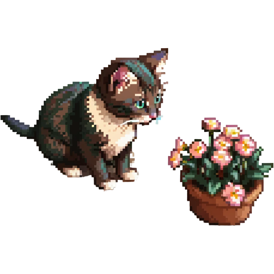 Kitten smells flowers emoji