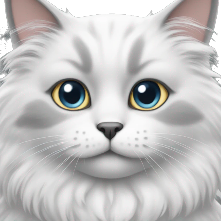White fluffy cat with grey ears and nose emoji