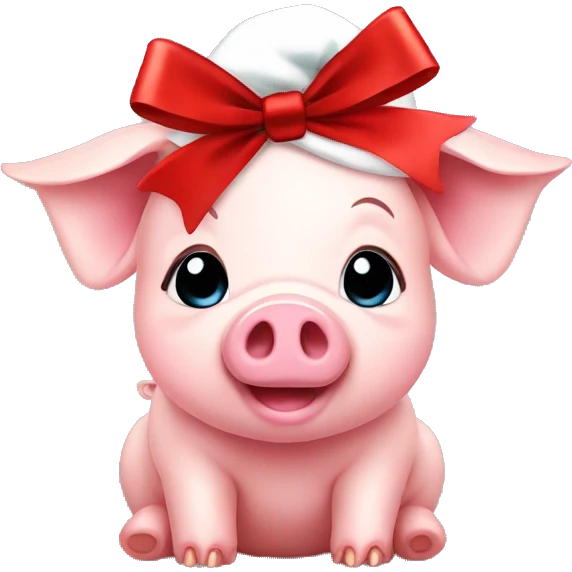 cute baby pig with a christmas bow emoji