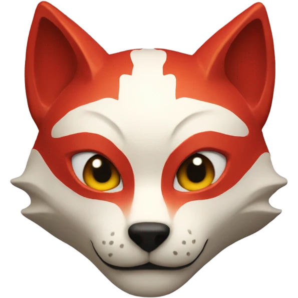 red kitsune mask, slight smile emoji
