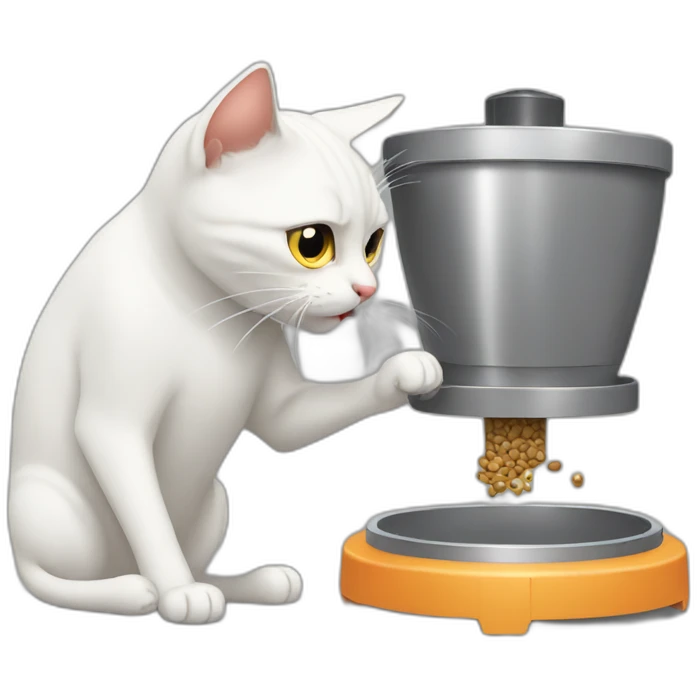 A cat fighting with a pet feeder machine emoji