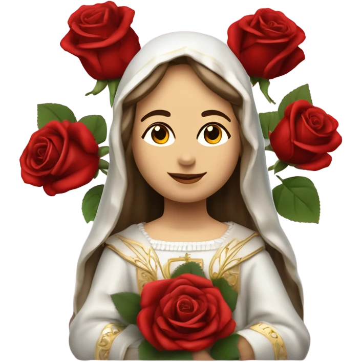 Sainte Terese of Lisieux avec bouquet de Roses rouges vrai visage de Sainte Thérèse de Lisieux française vue de 3/4 emoji