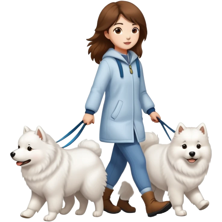 Brown-haired girl walks a Samoyed emoji