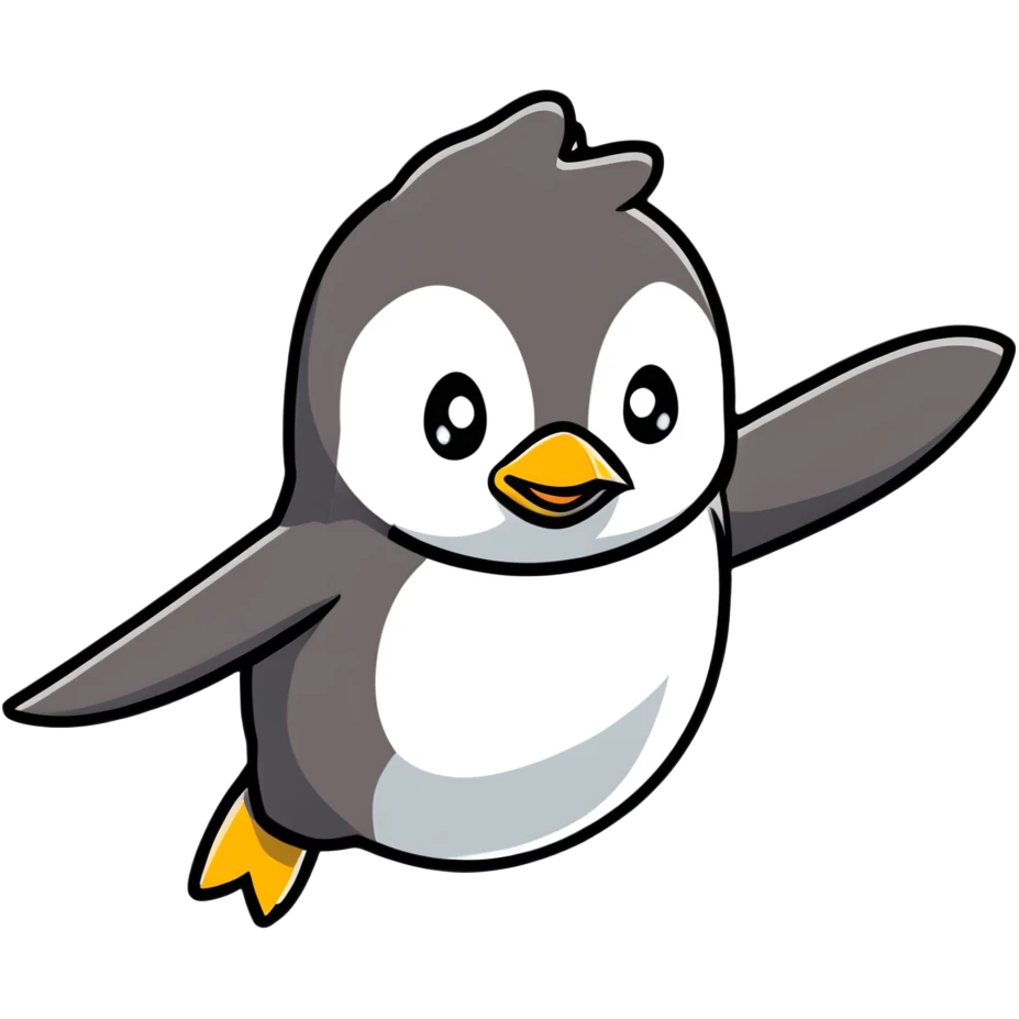 flying penguin with wings spread emoji